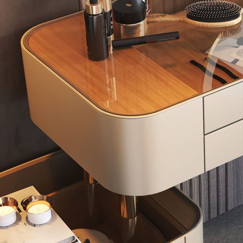 Glam White Vanity Desk with 5 Storage Drawers 16.14" Wide Glass Dresser