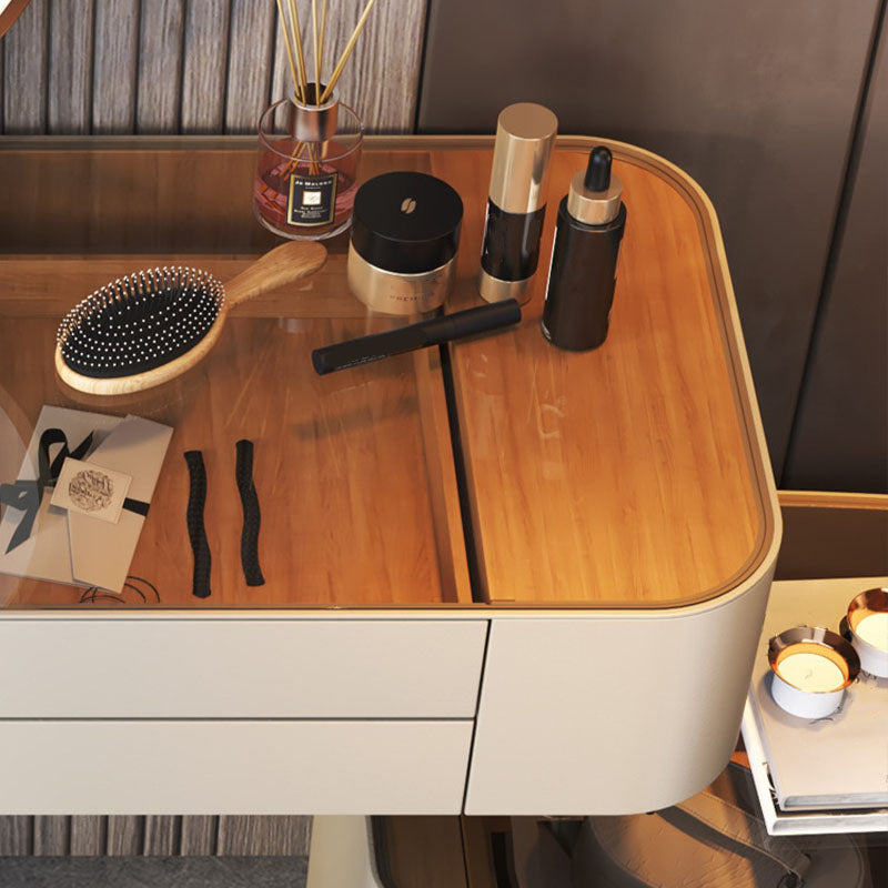 Glam White Vanity Desk with 5 Storage Drawers 16.14" Wide Glass Dresser