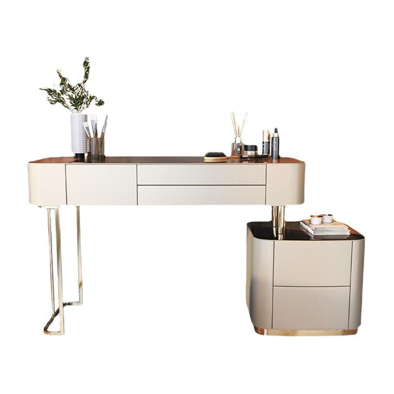 Glam White Vanity Desk with 5 Storage Drawers 16.14" Wide Glass Dresser