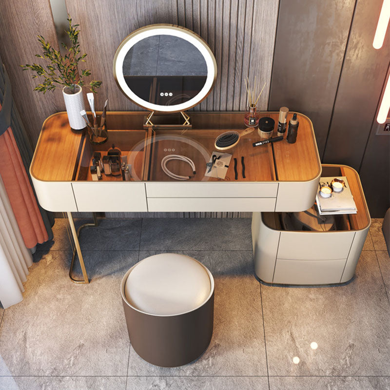 Glam White Vanity Desk with 5 Storage Drawers 16.14" Wide Glass Dresser