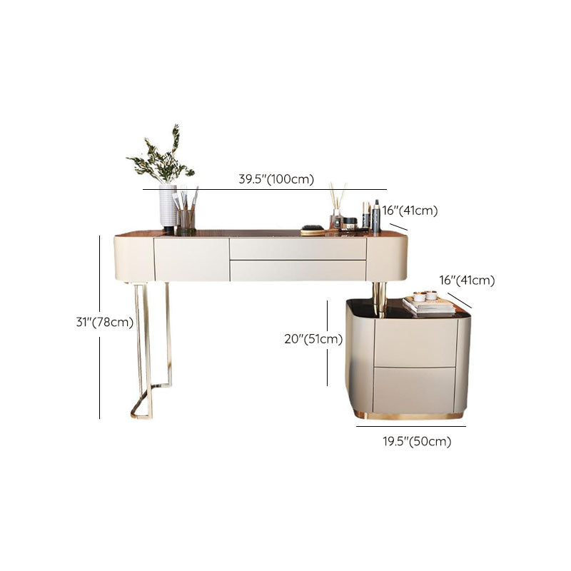 Glam White Vanity Desk with 5 Storage Drawers 16.14" Wide Glass Dresser