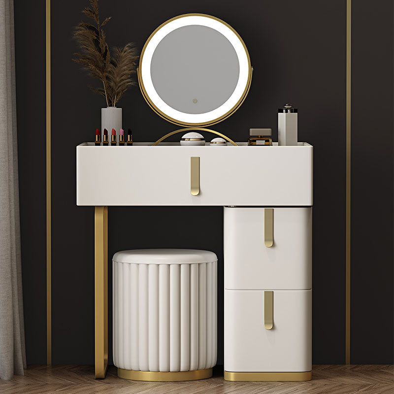Glam Glass Top Vanity Dressing Table Set 3-Drawer Make-up Vanity
