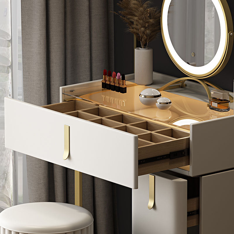 Glam Glass Top Vanity Dressing Table Set 3-Drawer Make-up Vanity