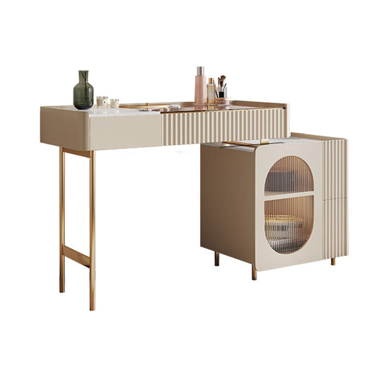 Glam White Make-up Vanity with 3 Storage Drawers 16.53" Wide Glass Dresser