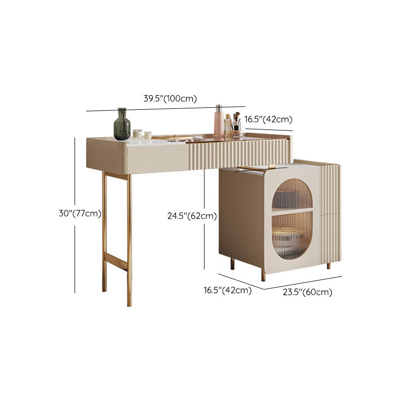 Glam White Make-up Vanity with 3 Storage Drawers 16.53" Wide Glass Dresser