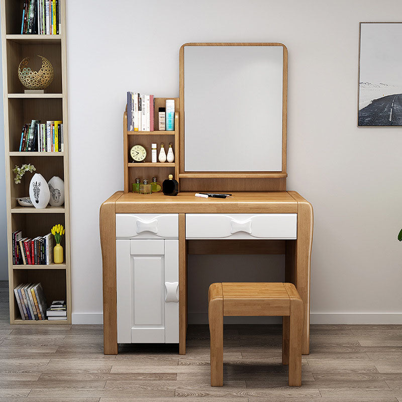 Make-up Vanity Standing Solid Wood Double Drawers Mirror Traditional Bedroom