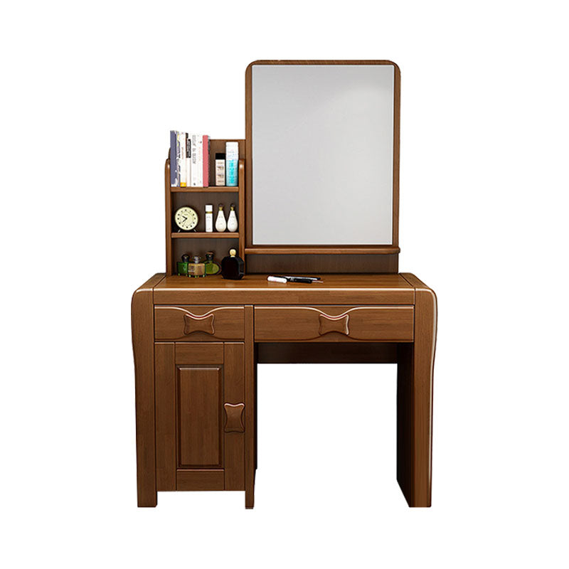 Make-up Vanity Standing Solid Wood Double Drawers Mirror Traditional Bedroom