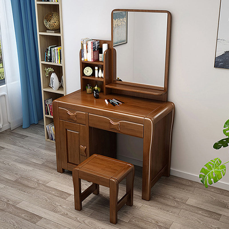 Make-up Vanity Standing Solid Wood Double Drawers Mirror Traditional Bedroom
