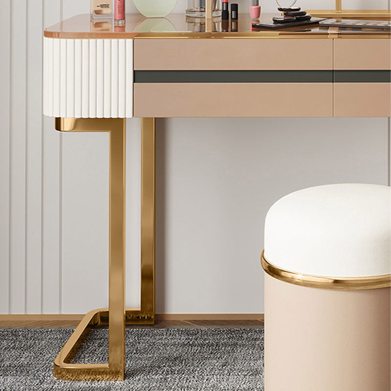 Glam Wood Makeup Vanity Desk Glass Top 4 Drawer Dressing Table