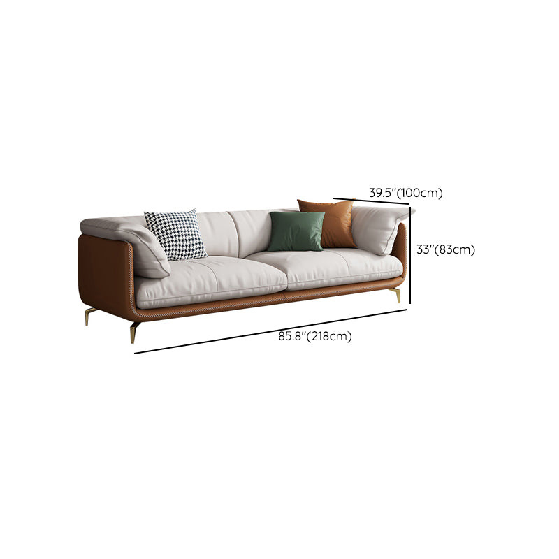 Modern 32.67" H Genuine Leather Pillow Top Arm Sofa For Living Room