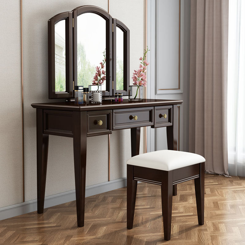 Traditional Solid Wood Vanity Makeup Table Set 3-Drawer Dressing Table