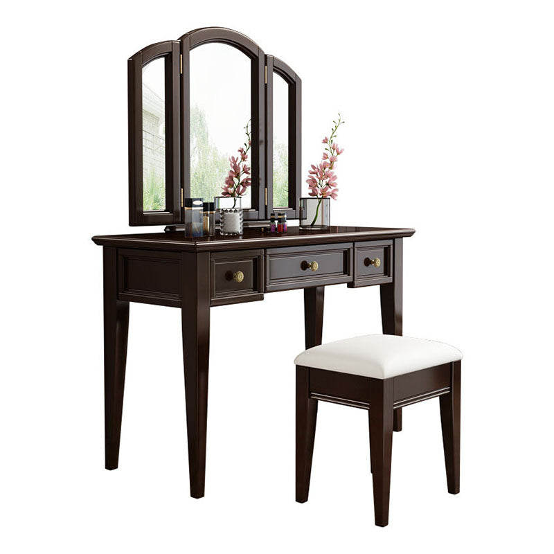 Traditional Solid Wood Vanity Makeup Table Set 3-Drawer Dressing Table