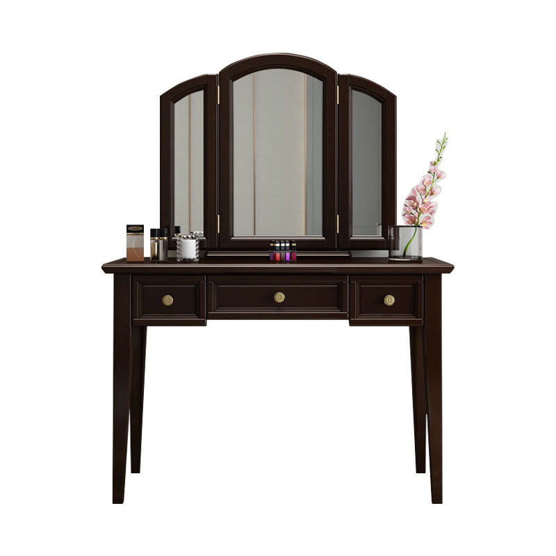 Traditional Solid Wood Vanity Makeup Table Set 3-Drawer Dressing Table