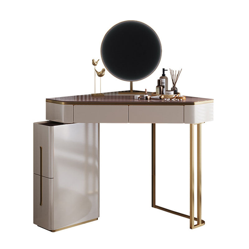 White Make-up Vanity with 4 Storage Drawers 29.52" Wide Glass Dresser