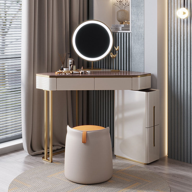 White Make-up Vanity with 4 Storage Drawers 29.52" Wide Glass Dresser
