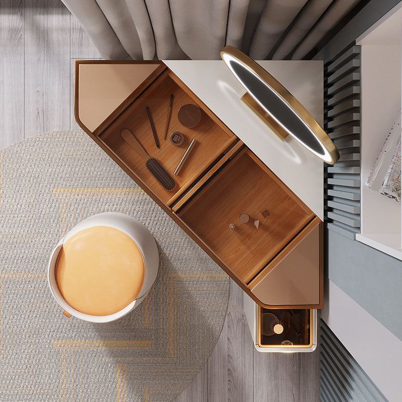 White Make-up Vanity with 4 Storage Drawers 29.52" Wide Glass Dresser