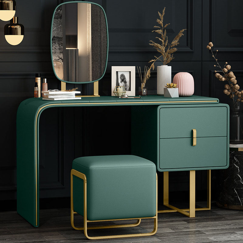 Green Make-up Vanity with 2 Storage Drawers 20.47" Wide Faux Leather Dresser