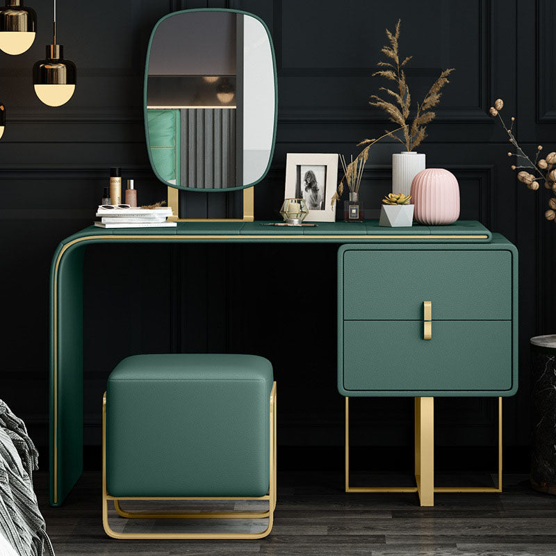 Green Make-up Vanity with 2 Storage Drawers 20.47" Wide Faux Leather Dresser