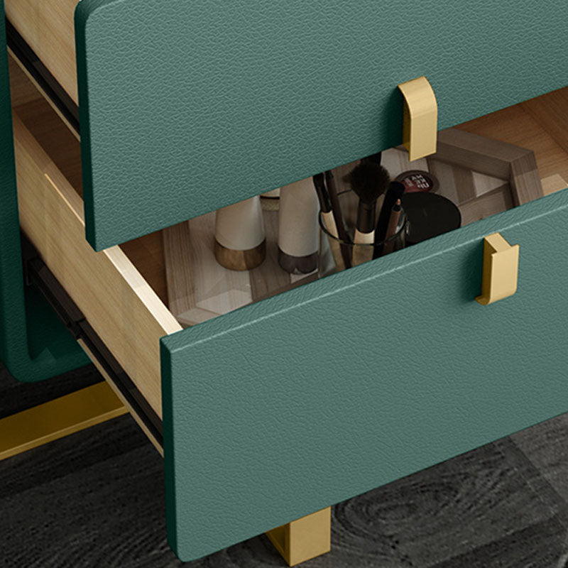 Green Make-up Vanity with 2 Storage Drawers 20.47" Wide Faux Leather Dresser