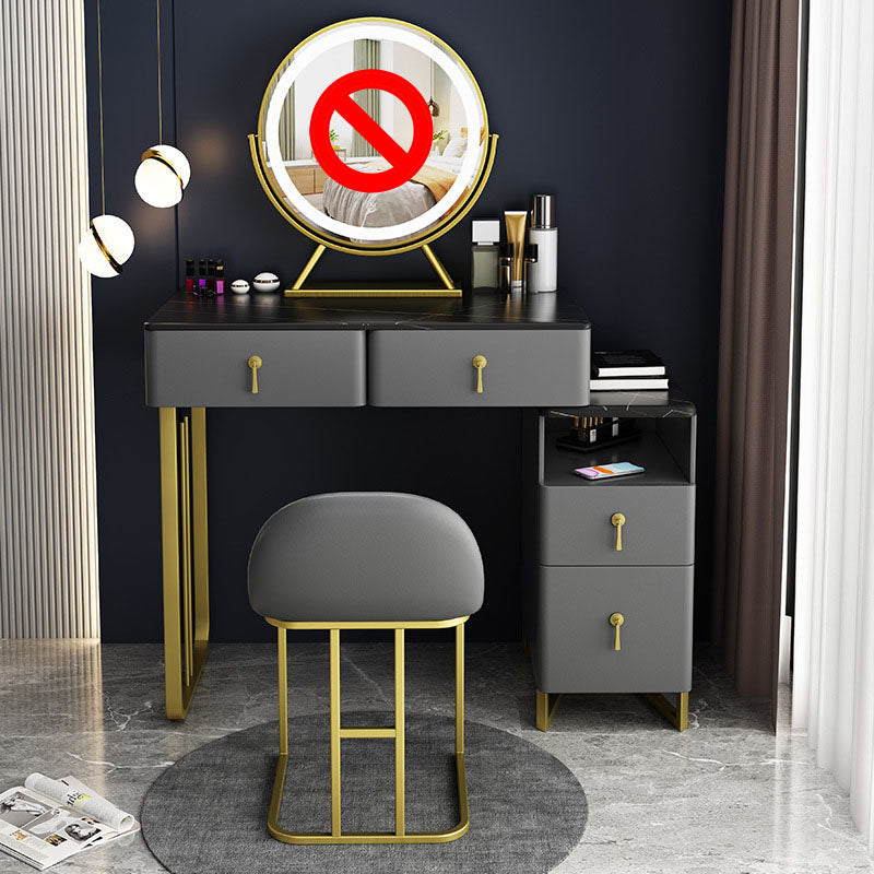 Glam Dressing Table Genuine Leather Vanity Table with 4 Storage Drawers