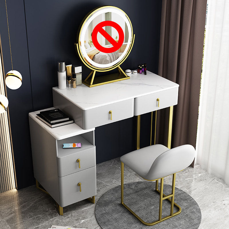 Glam Dressing Table Genuine Leather Vanity Table with 4 Storage Drawers