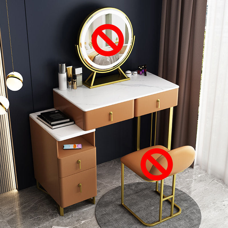 Glam Dressing Table Genuine Leather Vanity Table with 4 Storage Drawers