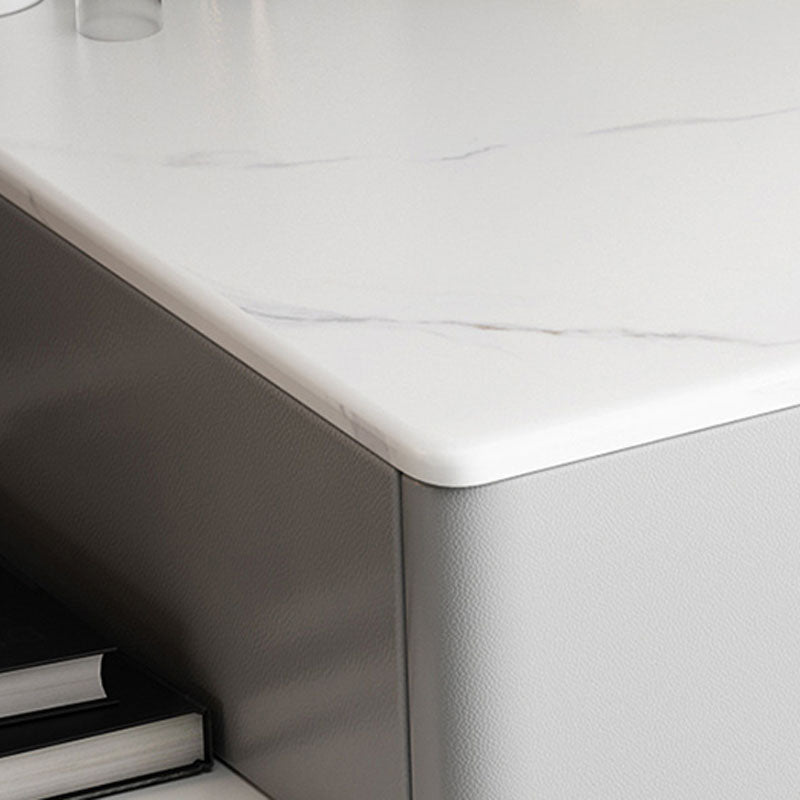 Glam Dressing Table Genuine Leather Vanity Table with 4 Storage Drawers