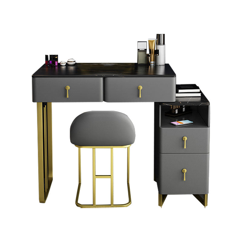 Glam Dressing Table Genuine Leather Vanity Table with 4 Storage Drawers