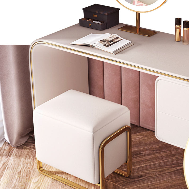 2-Drawer Glam Makeup Vanity Set Faux Leather Vanity Dressing Table