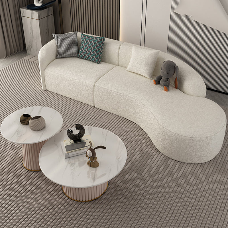 Contemporary 23.62 "/27.55" H White Wool Curved Sofa for Living Room