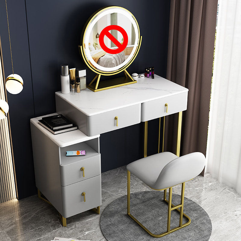 Glam Vanity Table with 4 Drawers and Golden Base and Stone Top