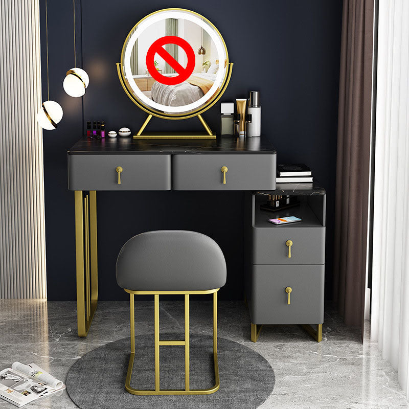 Glam Vanity Table with 4 Drawers and Golden Base and Stone Top