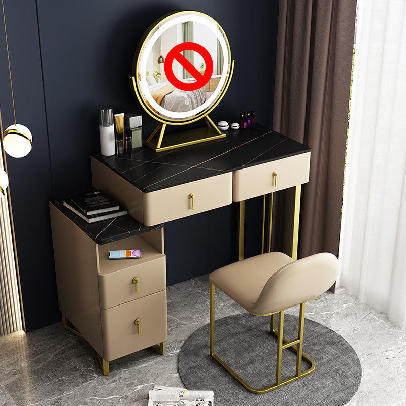 Glam Vanity Table with 4 Drawers and Golden Base and Stone Top