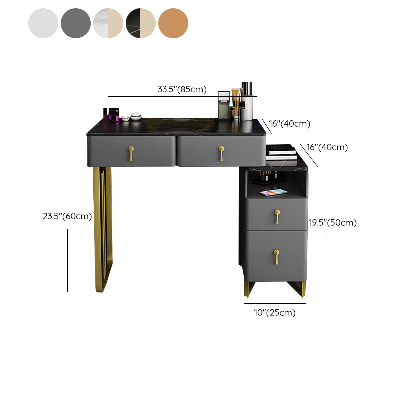 Glam Vanity Table with 4 Drawers and Golden Base and Stone Top