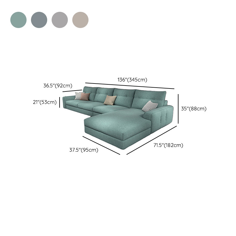 Slipcovered 4-seater Sectional Square Arm Sectional with 4 Pillows