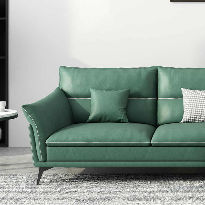 Contemporary 33.46" H Green Faux Leather Pillow Top Arm Sofa
