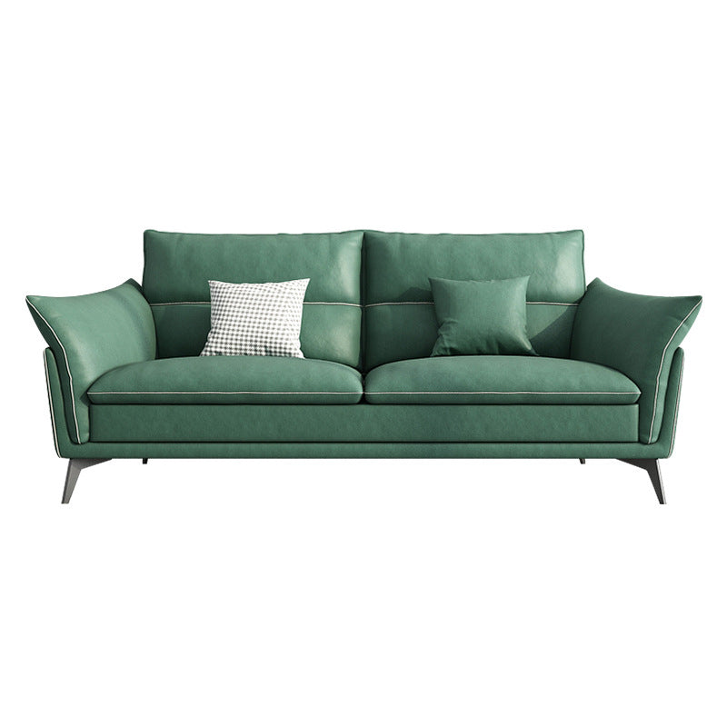 Contemporary 33.46" H Green Faux Leather Pillow Top Arm Sofa