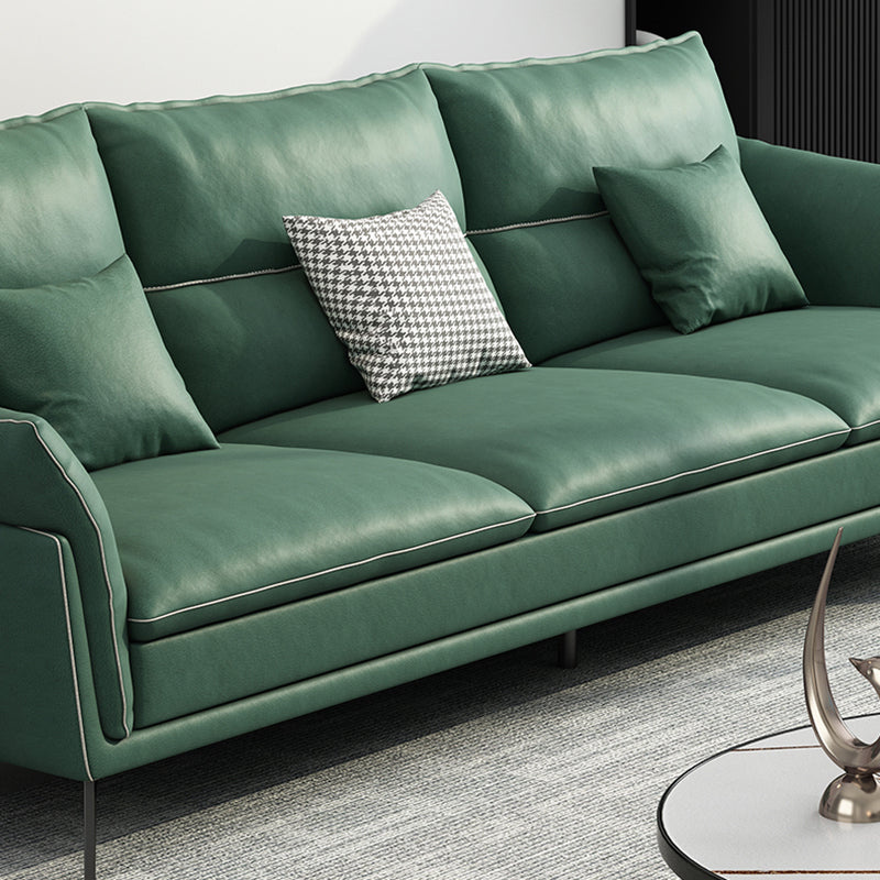 Contemporary 33.46" H Green Faux Leather Pillow Top Arm Sofa