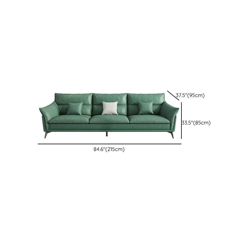 Contemporary 33.46" H Green Faux Leather Pillow Top Arm Sofa