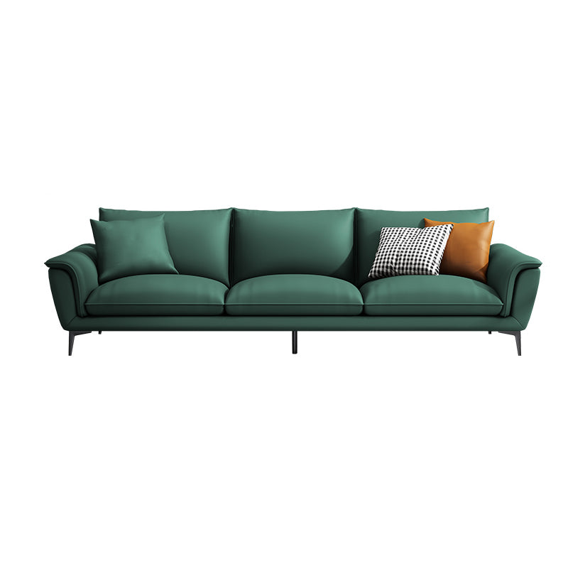33.46" H Green Genuine Leather Pillow Top Arm Sofa for Living Room