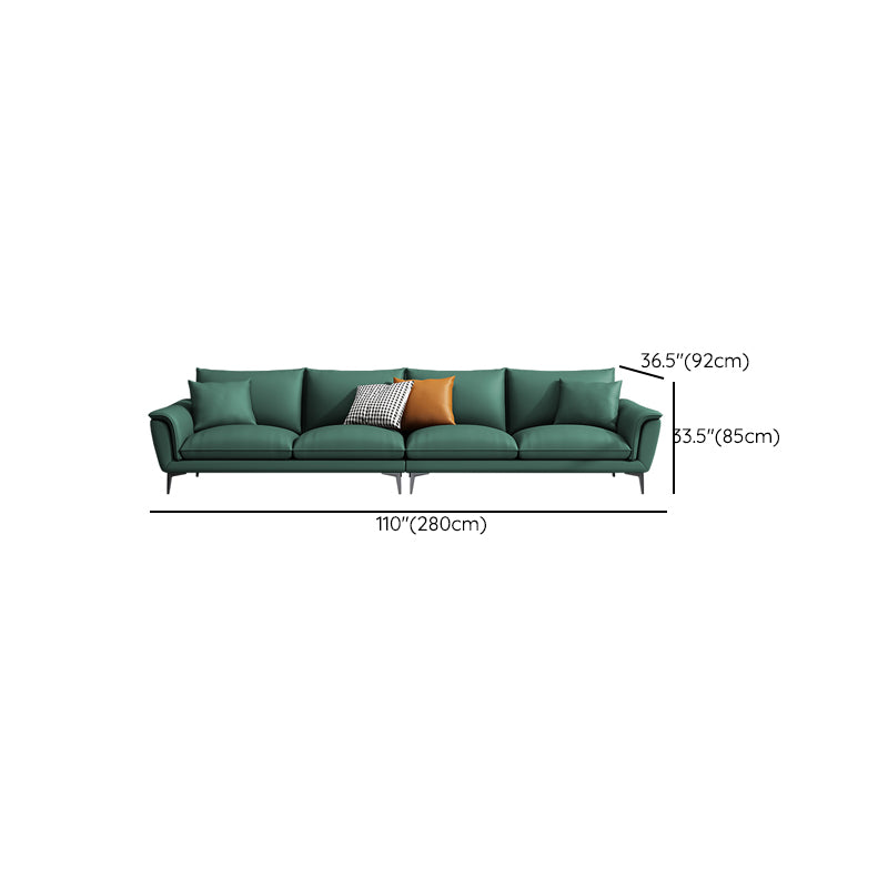 33.46" H Green Genuine Leather Pillow Top Arm Sofa for Living Room