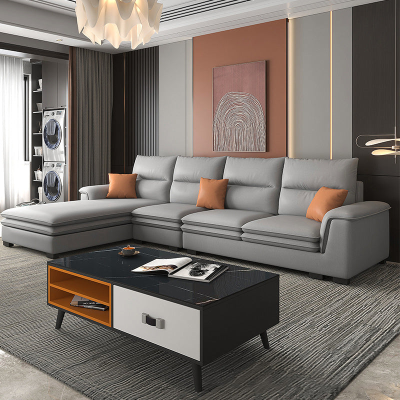 Faux Leather Sectional with Chaise Pillow Top Arm 4-Seat Sectional