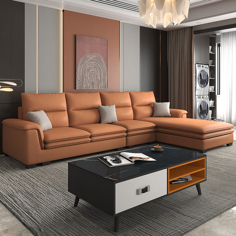 Faux Leather Sectional with Chaise Pillow Top Arm 4-Seat Sectional