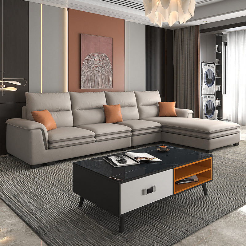 Faux Leather Sectional with Chaise Pillow Top Arm 4-Seat Sectional