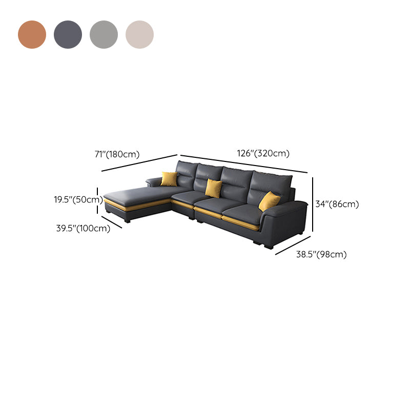 Faux Leather Sectional with Chaise Pillow Top Arm 4-Seat Sectional