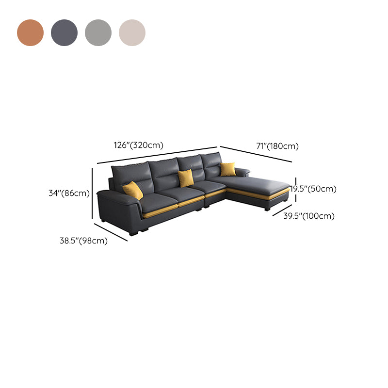 Faux Leather Sectional with Chaise Pillow Top Arm 4-Seat Sectional
