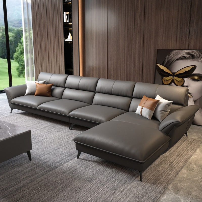 Modern Cushions Flared Arm Living Room Faux Leather Stationary Seating