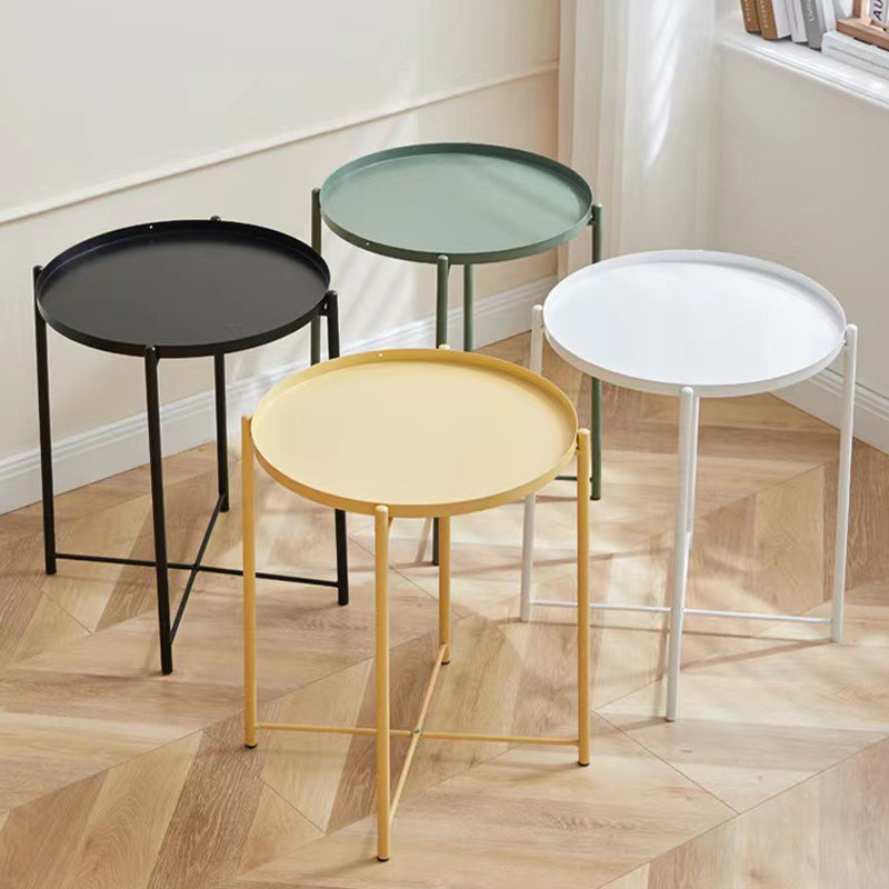 Mid-Century Cross Legs End Side Table Round Tray Top Corner Table