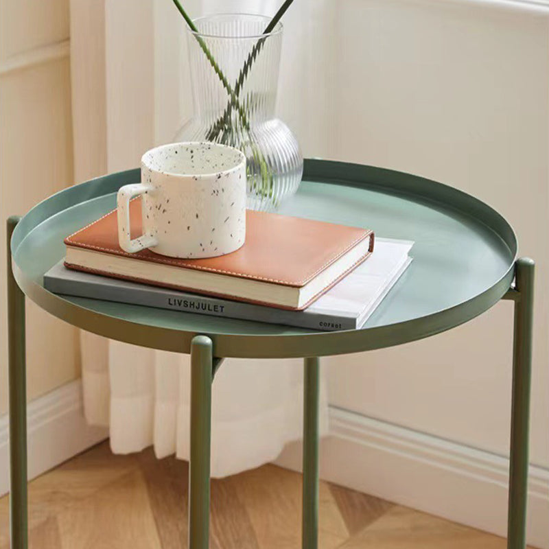 Mid-Century Cross Legs End Side Table Round Tray Top Corner Table