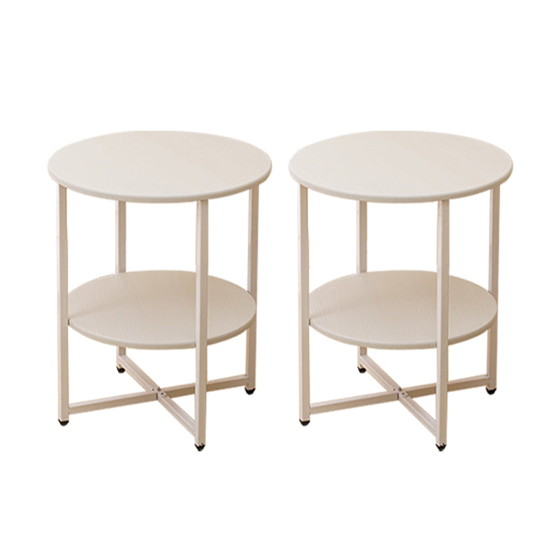 Modern Wood End Side Table Round 2-Tier Corner Table with Storage